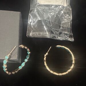 Vintage Blue Opal Golden Hoop Earrings